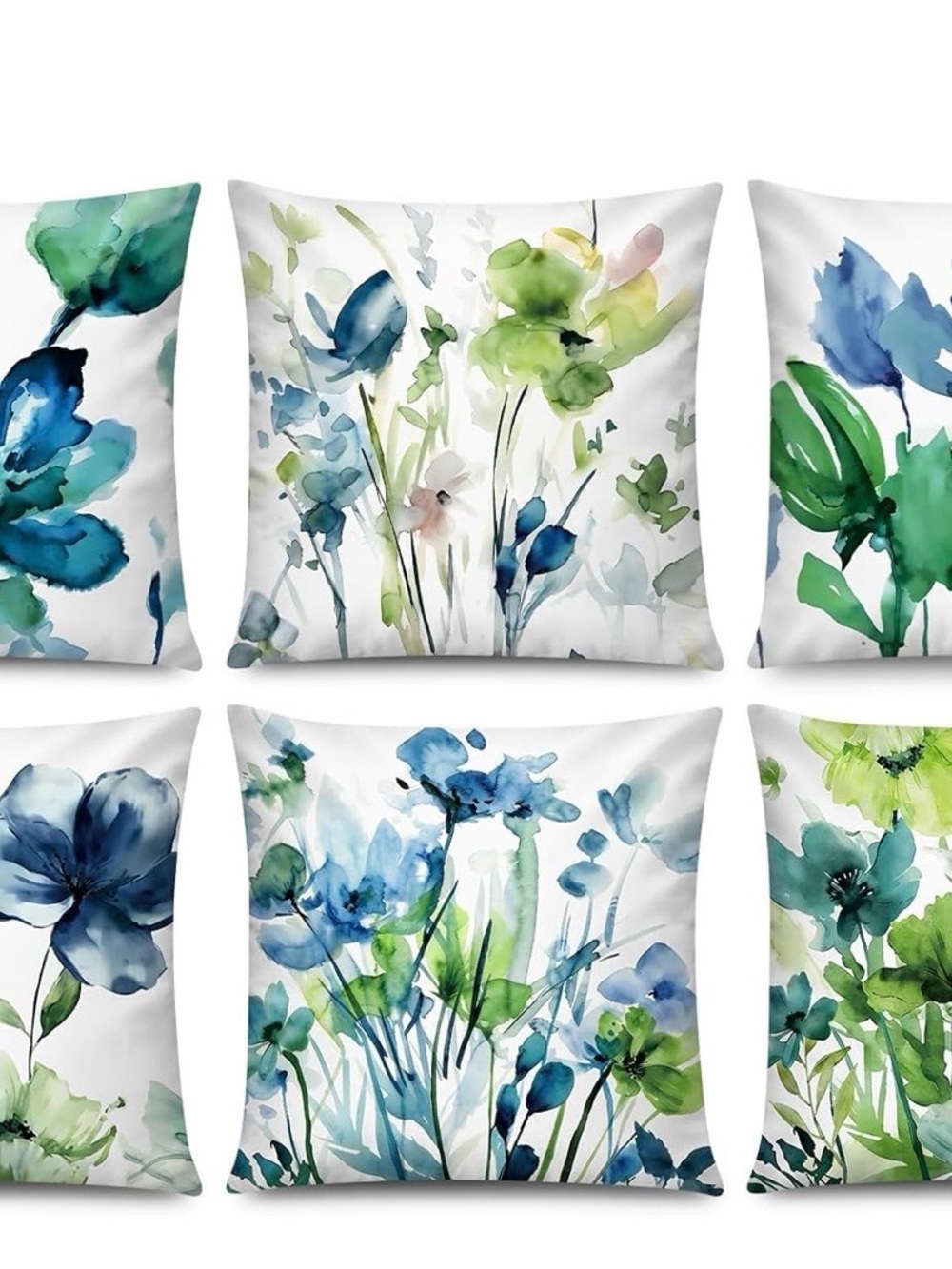 Watercolor Floral Throw Pillow Covets Set of 6- Blue & Green